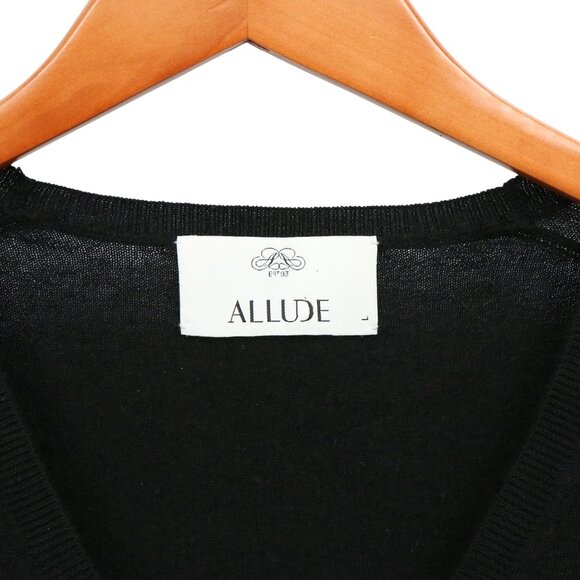 Allude 100% Pure Cashmere Button Front V-Neck Cardigan Sweater Black L - Picture 2 of 4